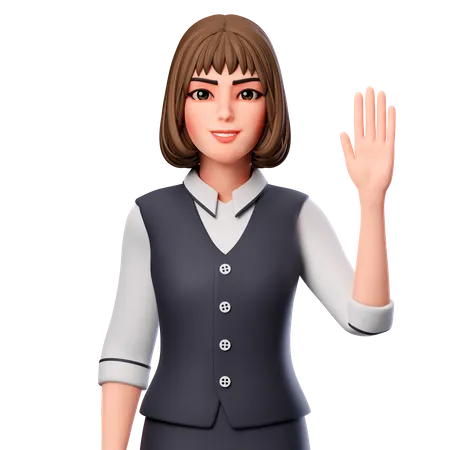 Business Woman Showing Raised Right Hand  3D Illustration