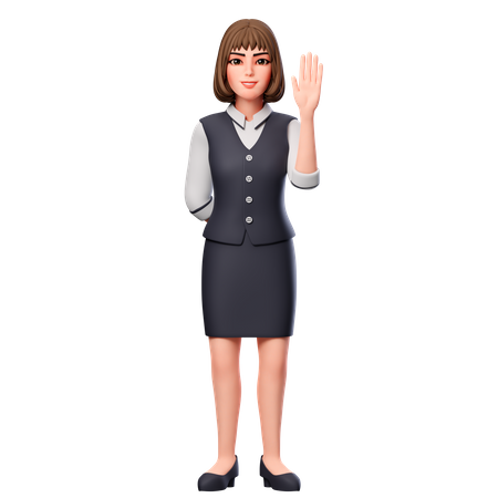 Business Woman Showing Raised Right Hand  3D Illustration