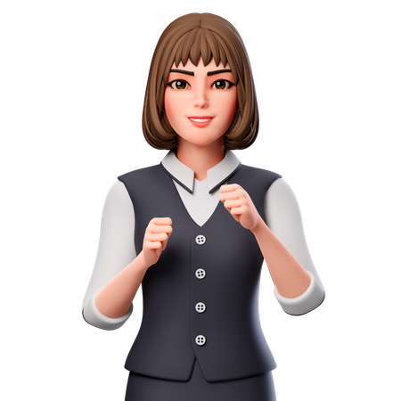 Business Woman Showing Ready To Fight Pose  3D Illustration