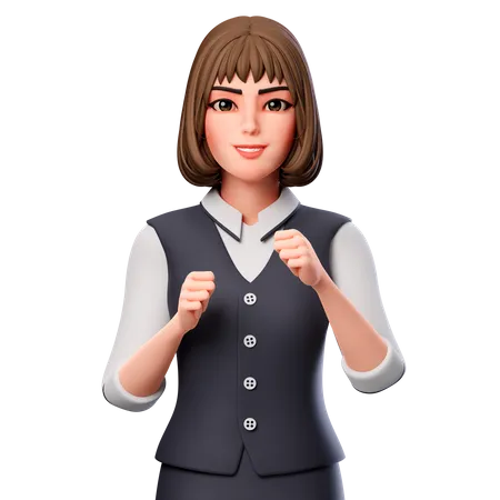 Business Woman Showing Ready To Fight Pose  3D Illustration