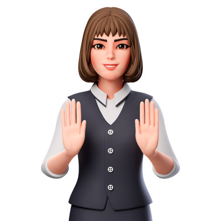 Business Woman Showing Stop Hands Gesture Using Both Hands  3D Icon