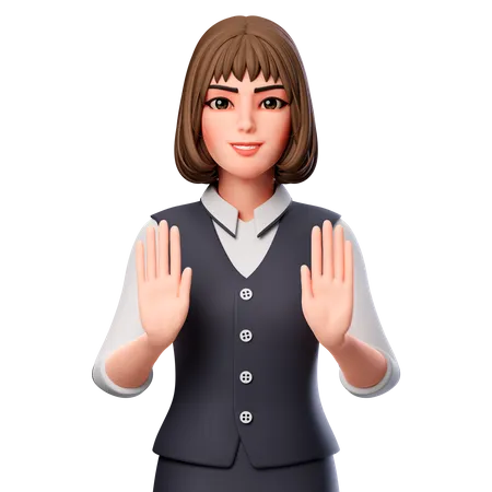 Business Woman Showing Stop Hands Gesture Using Both Hands  3D Illustration