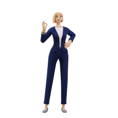 Business Woman Showing super sign  3D Illustration