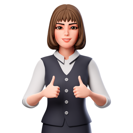 Business Woman Showing Thumbs Up Hand Gesture Using Both Hands  3D Icon