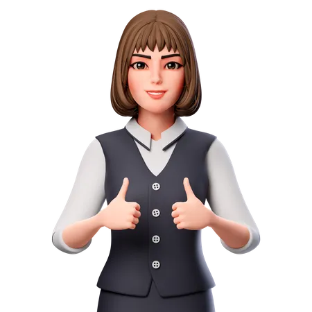 Business Woman Showing Thumbs Up Hand Gesture Using Both Hands  3D Illustration