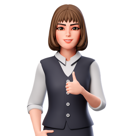 Business Woman Showing Thumbs Up Hand Gesture Using Right Hand  3D Illustration