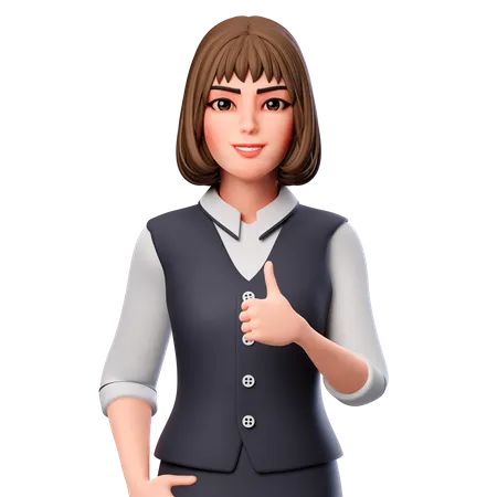 Business Woman Showing Thumbs Up Hand Gesture Using Right Hand  3D Illustration