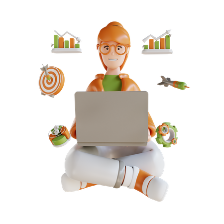 Business Woman Sitting With Laptop Appearance  3D Illustration