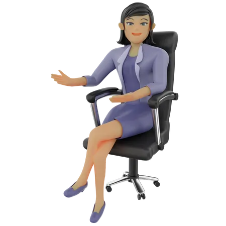 Business Woman sitting with welcome pose  3D Illustration