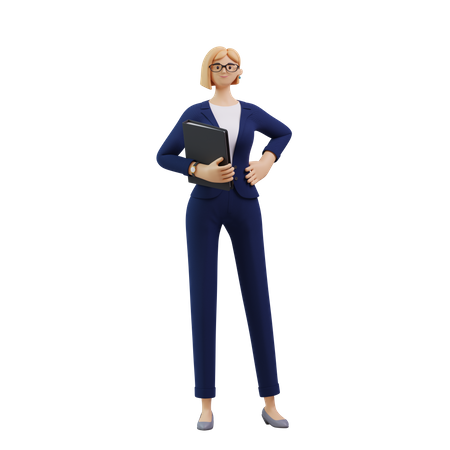 Business Woman Standing With file in hand  3D Icon