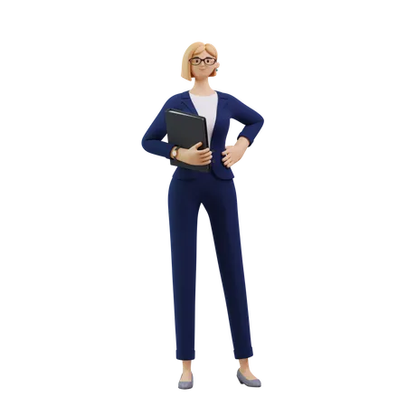 Business Woman Standing With file in hand  3D Illustration