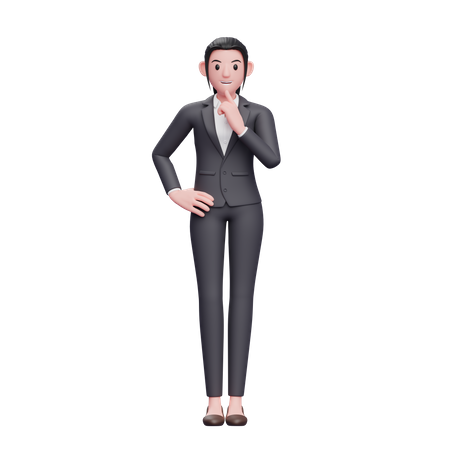 Business Woman Standing With Finger On Chin 3D Illustration