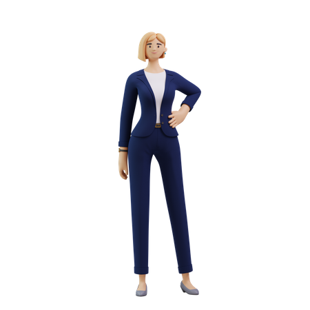 Business Woman Standing With Hand On Waist  3D Illustration