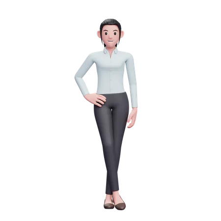 Business Woman Standing With Hand On Waist And Legs Crossed 3 D Render Business Woman Character Illustration 3D Illustration