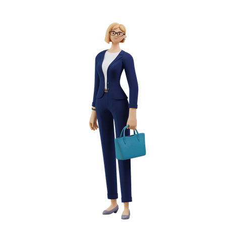 Business woman standing with purse  3D Icon