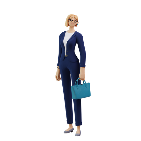 Business woman standing with purse  3D Illustration