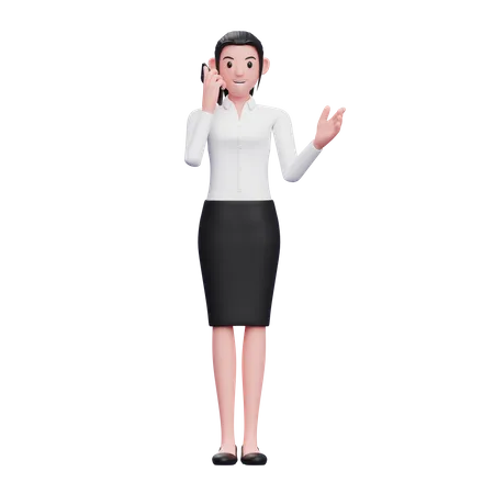 Young Business Woman Talking On Mobile Phone 3 D Render Character Illustration 3D Illustration
