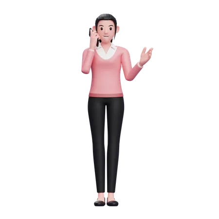 Girl In Sweater Talking On Smarthphone 3 D Render Character Illustration 3D Illustration