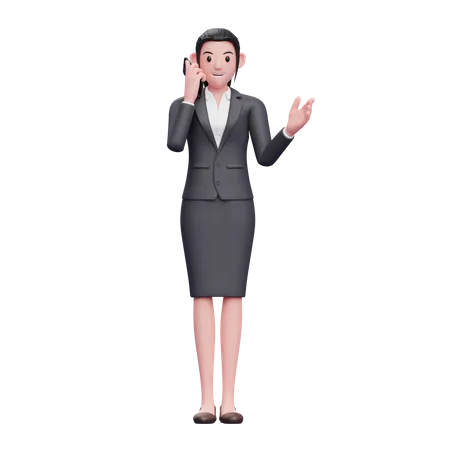 Business Woman In Formal Suit Have A Conversation On The Phone 3 D Render Character Illustration 3D Illustration
