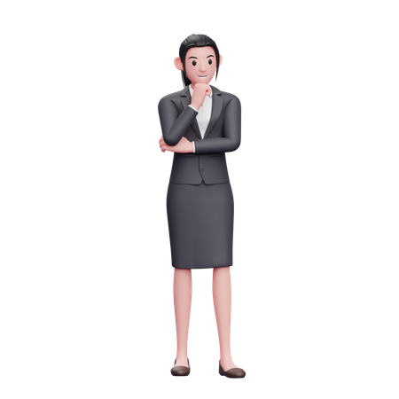 Business Woman in Thinking Pose 3D Illustration