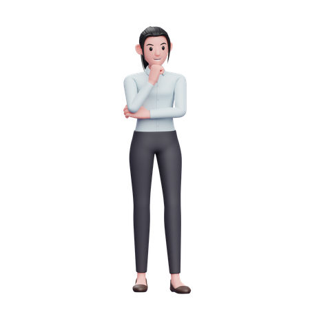 Business Woman Thinking With Fist On Chin 3D Illustration