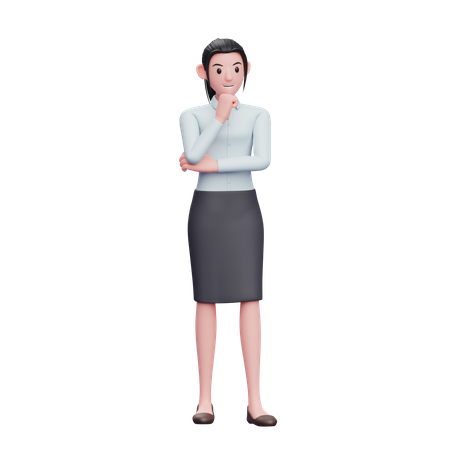 Business Woman Thinking With Fist On Chin Wear Skirts And Long Shirts 3D Illustration