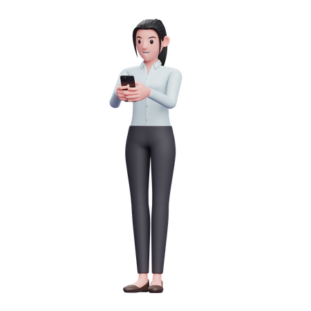 Business woman Typing Message on the Smartphone  3D Illustration