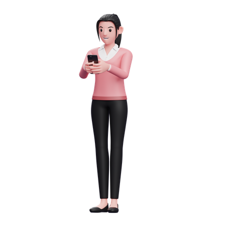 Business woman Typing Message on the Smartphone  3D Illustration