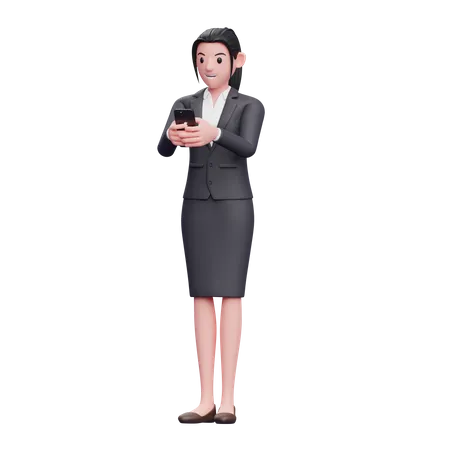 Business woman Typing Message on the Smartphone  3D Illustration