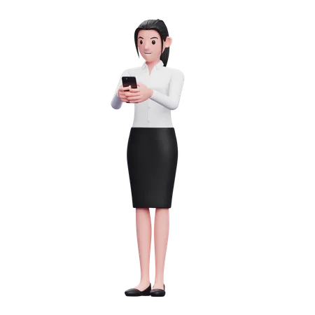 Business woman Typing Message on the Smartphone 3D Illustration