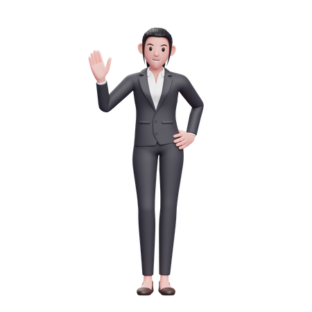 Business woman waiving hand  3D Icon