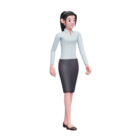 Business Woman Walking Wearing Long Shirt And Skirt 3D Illustration