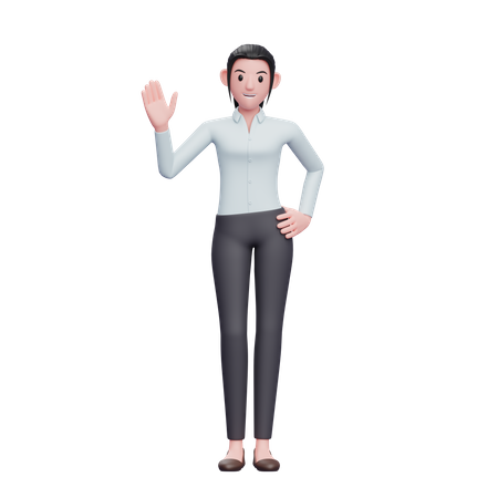 Business Woman Waving Hand Saying Hi  3D Illustration