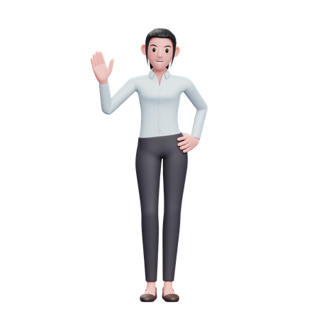 Business Woman Waving Hand Saying Hi 3D Illustration