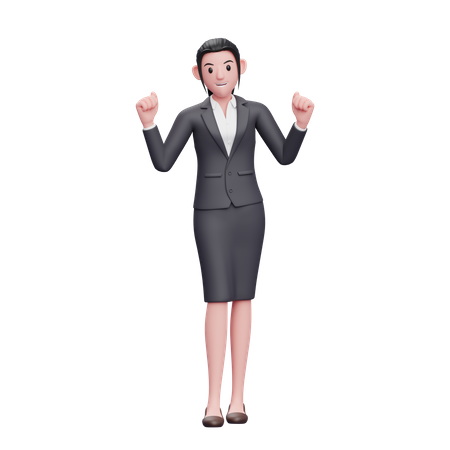 Business Woman Wear Black Skirt And Blazer Doing Winning Gesture 3D Illustration