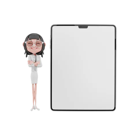 Business woman with blank tablet screen 3D Illustration