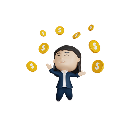 Business woman with coins  3D Illustration