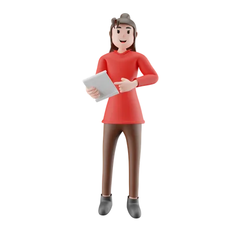 Business Woman With Document  3D Illustration
