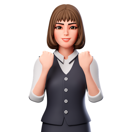Business Woman With Hooray  3D Illustration