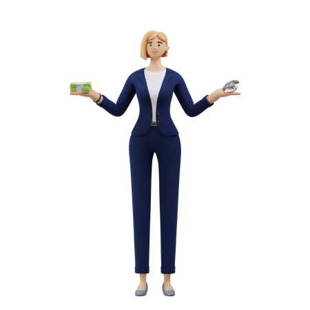 Business woman with investment profit  3D Illustration