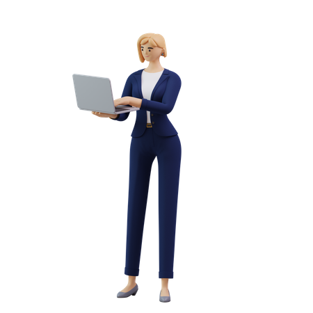 Business woman with laptop  3D Illustration