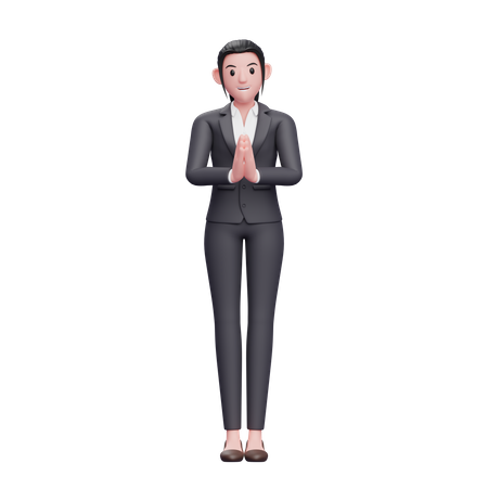 Business Woman With Namaste Gesture 3D Illustration