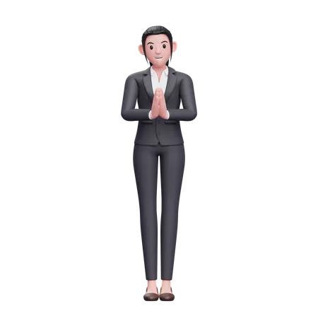 Business Woman With Namaste Gesture  3D Illustration