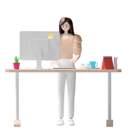 Business woman working in office 3D Illustration