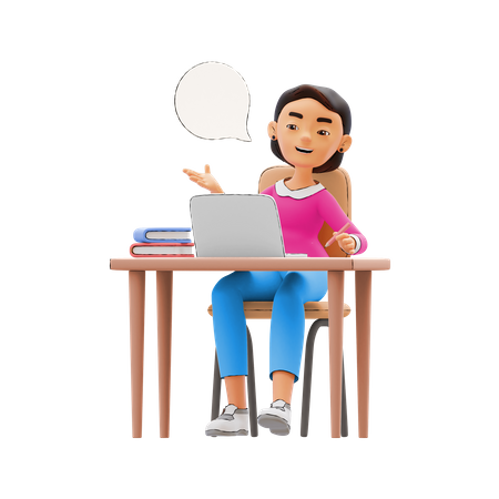 Business woman working in office  3D Icon