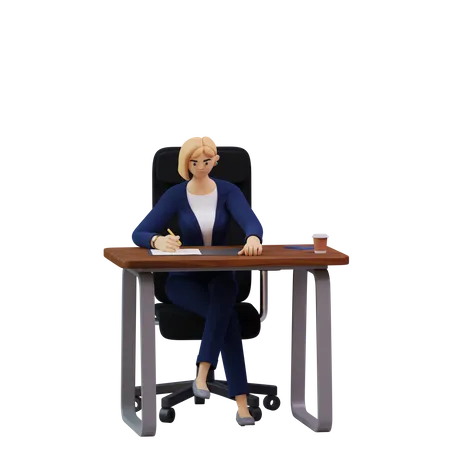 Business woman working in office  3D Illustration