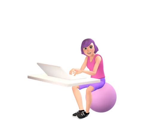 Business woman working on laptop 3D Illustration