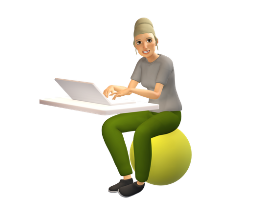 Business woman working on laptop  3D Icon