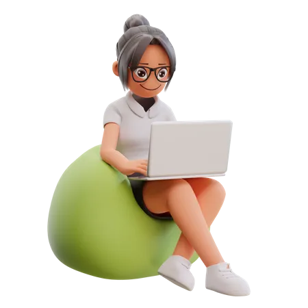 Business woman working on laptop  3D Illustration