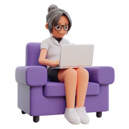 Business woman working on laptop  3D Illustration